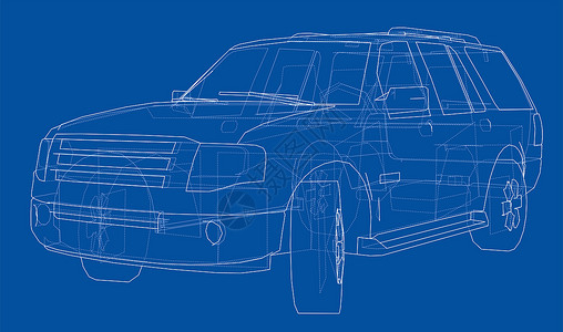 汽车 SUV 绘图大纲运动卡车绘画检查3d车轮蓝图运输越野车车辆背景图片