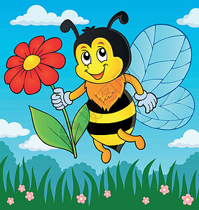 带着花主题3的快乐蜜蜂背景图片