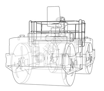 压路机Ashalt 紧压器概述矢量蒸汽插图压力草图车轮建筑蓝图铺路技术机器设计图片