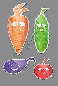 胡萝卜扁平图标蔬菜图标集 带有蔬菜的标签 胡萝卜 黄瓜 西红柿 茄子扁平风格背景