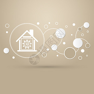 冷冻图标棕色背景中温暖的 Home 图标 具有优雅的风格和现代设计信息图背景