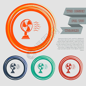 网站按钮红 蓝 绿 橙色按钮上的风扇图标 用于网站和空间文字设计背景