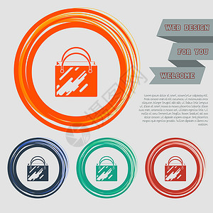 包装素材网站红 蓝 绿 橙色按钮上的购物袋图标 用于网站和空间文字设计背景