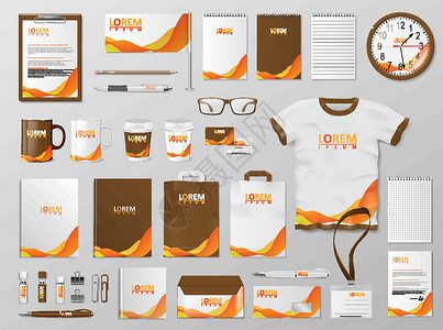 品牌眼镜企业品牌标识模板设计 现代橙色商店的现代文具模型 商业风格的文具和文档 它制作图案矢量设计图片