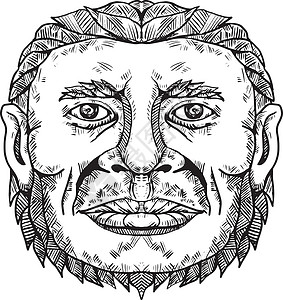 古人类尼安德特人男性头涂鸦 Ar插画