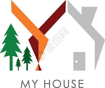 财产或住房业务的家庭和树木标志小屋生态代理人松树建筑商业建筑学公司公寓住宅背景图片