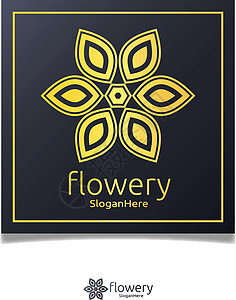 优雅的花朵标志图标矢量设计与金色设计 c背景图片