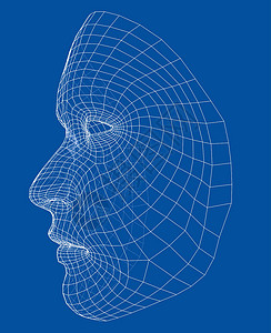 脸识别线框抽象人体表软件验证检测男人男性蓝色鉴别读者电脑钥匙插画
