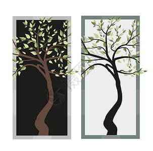 树形图有树叶的树木叶子树干树形生态景观矢量绘画季节橡木森林插画