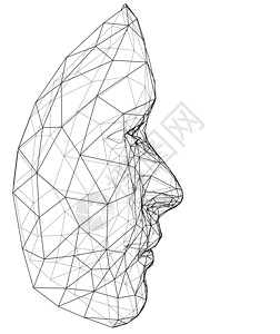 扫脸识别线框抽象人体表扫描男人电脑生物鉴别传感器卡片眼睛警报安全插画