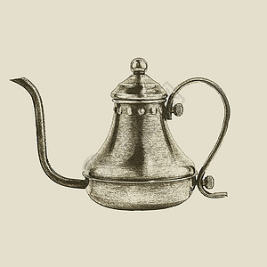 铁观茶手绘复古水壶草图茶壶黑色早餐厨房咖啡店插图咖啡绘画设计图片