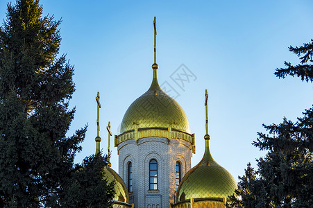 教堂正教会的金色圆顶风景建筑基督遗产地标寺庙天空宗教妈妈们文化艺术背景