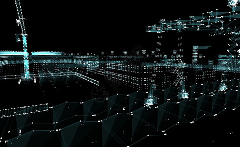 抽象的 3D 渲染城市的线和点技术商业工程数据全景原理图建筑学中心运输建筑背景图片