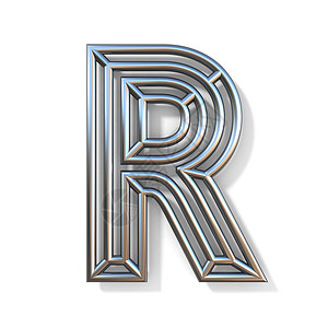 R艺术字母线轮廓字体字母 R 3设计白色渲染艺术元素圆形概念反射插图创造力背景
