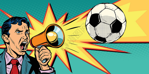 音乐足球素材带扩音器的商务人士是足球场的球迷插画