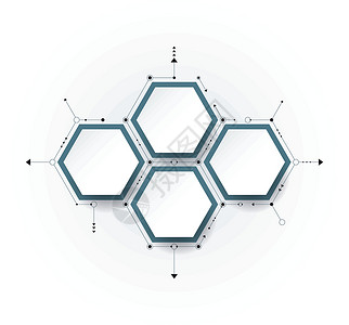 六边形流程图带有 3D 纸标签集成六边形背景的矢量分子横幅流程图信息图表网络小册子创造力营销数据化学插画