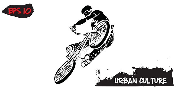 骑自行车青年与城市文化代表的插图  BMX 骑手在白色背景下跳跃 极端主题现代印花活力运动生活自行车街道行动运动员草图青少年乐趣设计图片