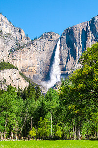 塞德娜上约塞米特瀑布 美国加利福尼亚州约塞米特国家公园最高瀑布背景