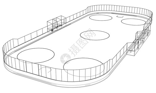 冰球馆冰球区轮廓 韦克托团队闲暇竞赛联盟体育场滑冰运动草图场地插图设计图片