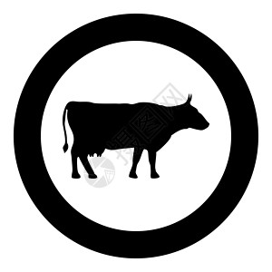 进口奶牛圆黑色颜色矢量插图集中的牛标图标设计图片
