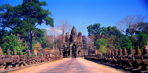 柬埔寨纪念碑吴哥东南门背景