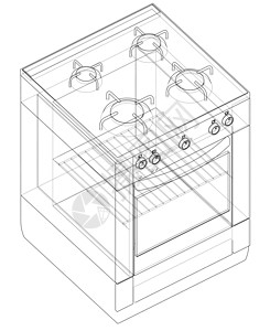 厨卫燃气灶概念 韦克托家庭工程绘画炊具渲染加热器火炉厨具厨房厨师插画