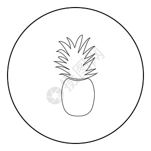 菠萝简笔画Pineappill 圆圆或圆圆的黑色图标插画
