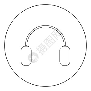 圆形或圆圈中的耳机图标黑色立体声耳朵打碟机音乐中心帮助配饰手机工作室体积背景图片