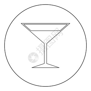 庆典鸡尾酒杯马提尼酒杯图标黑色圆形或圆形派对酒精饮料庆典圆圈柠檬玻璃酒吧餐厅补品插画