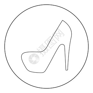 女鞋图标黑颜色在 circl鞋类按钮收藏靴子脚跟女性化圆形创造力圆圈黑色背景图片