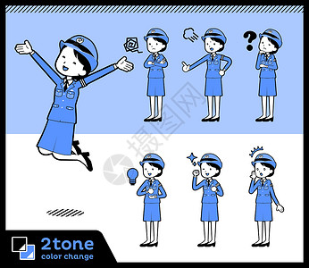 2tone 类型警察 Womenset 0职业网络画线插图操作惊喜姿势横幅微笑公务员背景图片