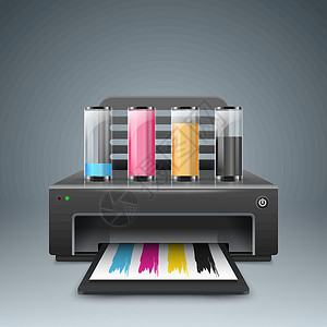 彩色打印机实事求是的3D打印机 商业信息图 A4纸图标插画