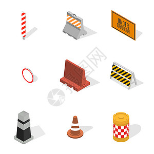 交通安全创意图根据 3D 矢量图中的施工设计元素建造插图警告安全危险塑料信号维修柱子邮政插画