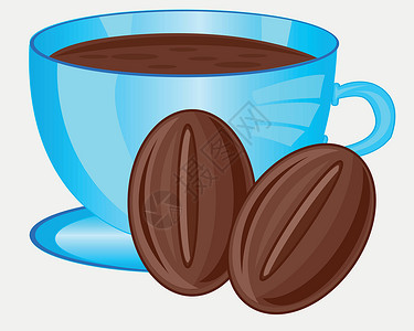 咖啡粒和杯咖啡背景图片