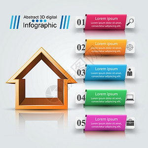 房屋切面图房子抽象的 3d 图标 商业信息图设计图片