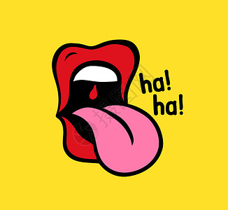 红嘴河豚波普艺术矢量说红嘴唇与文本 Ha H设计图片