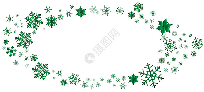 绿色圣诞雪花奥瓦尔边界下雪季节性艺术品椭圆形绘画插图艺术背景图片