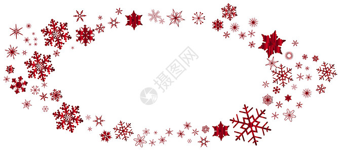 红圣诞雪花奥瓦尔边界艺术品季节性红色艺术椭圆形插图绘画下雪背景图片