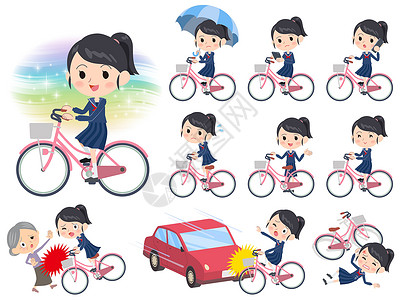 手术车女学生水手服骑城市自行车插画