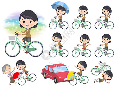 女学生骑着城市自行车交通意外阳伞事故手机道德手术插图保险碰撞背景图片