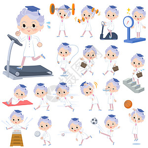 护士动作底图研究博士老年妇女运动锻炼插画