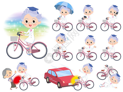 大连交通大学研究博士老年妇女城市自行车插画