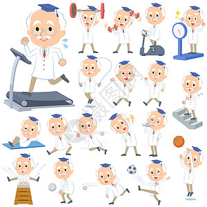 举哑铃老年人研究博士老人运动锻炼插画