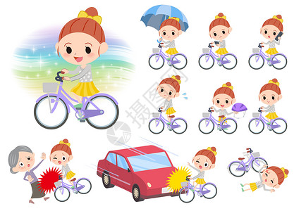 圆点衣服丝带女孩骑着城市自行车背景图片