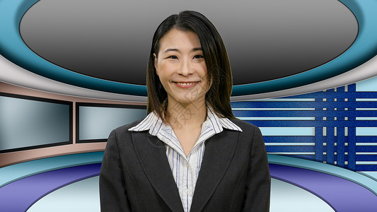 电视演播室的亚洲女主播爆炸居住主持人广播新闻背景图片
