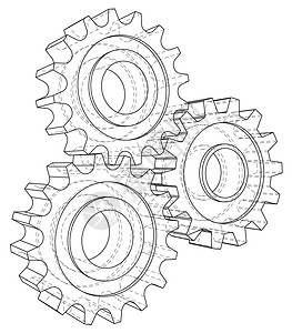 齿轮草图  3d 的矢量渲染 线框样式金属机械工具工厂团队电脑车轮技术牙齿艺术背景图片