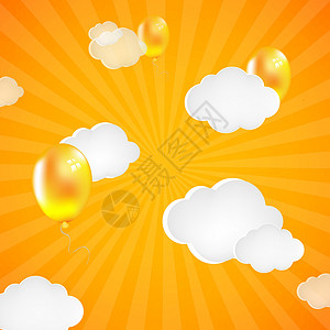 胡飞森黄色森伯斯特背景与云彩和气球插画