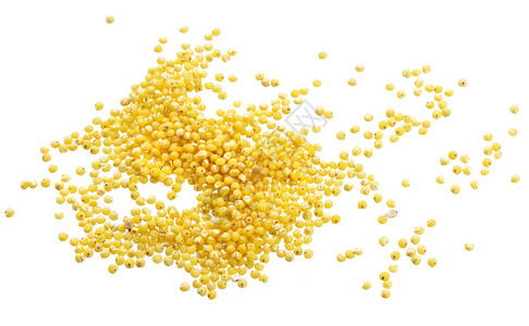 白色背景上孤立的米粉堆 顶视图稀饭食物黄色种子碎粒粮食谷物包装饮食健康背景图片