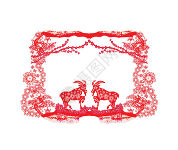 山羊卡一年叶子装饰红色文化建筑地球十二生肖灯笼动物山羊背景图片