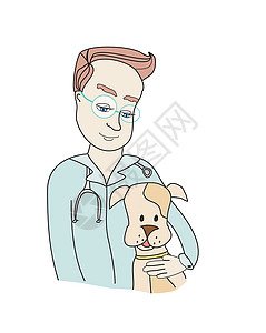 福州榕树狗和兽医-涂鸦插图设计图片
